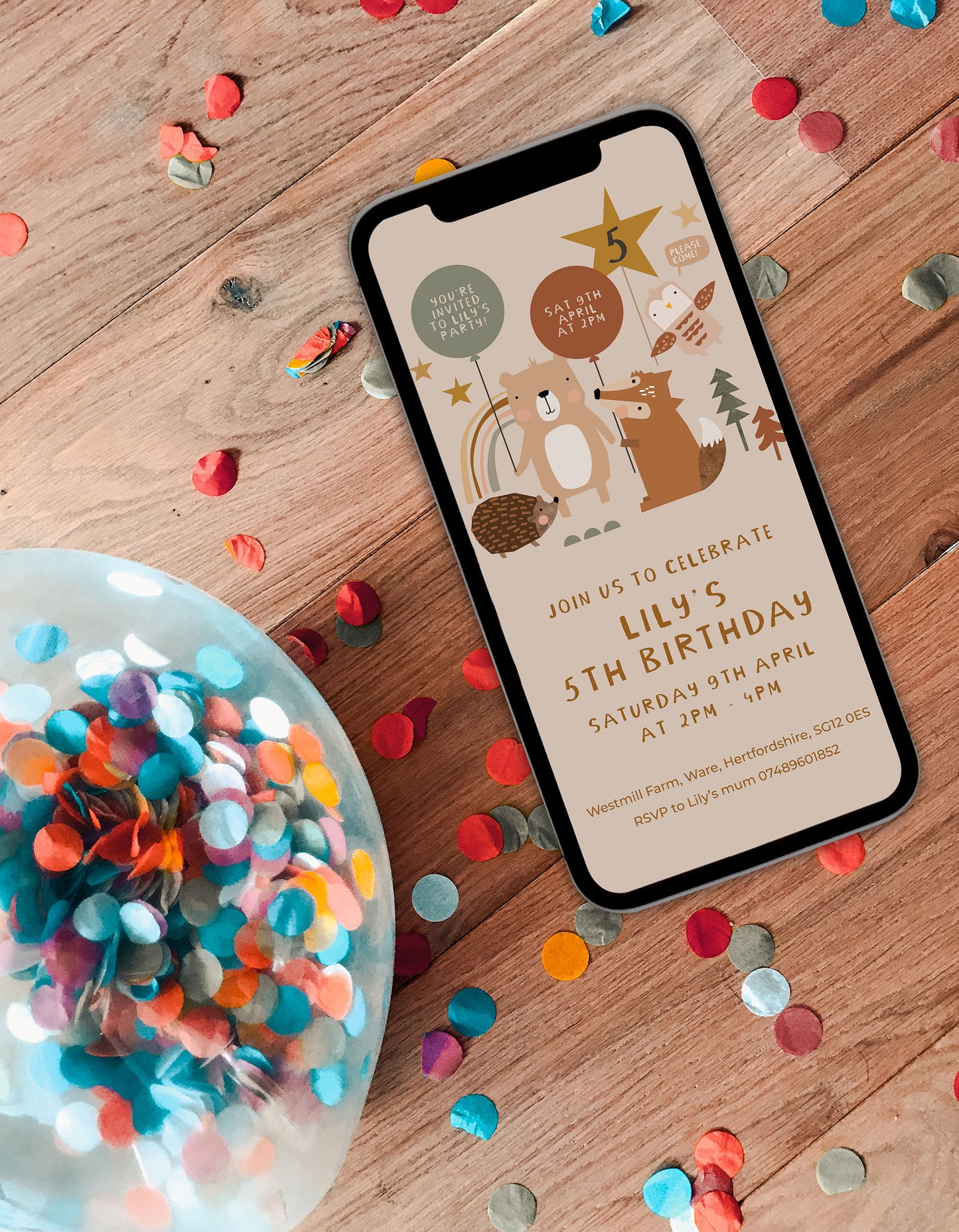 Digital Personalised Party Invite, Woodland Animals