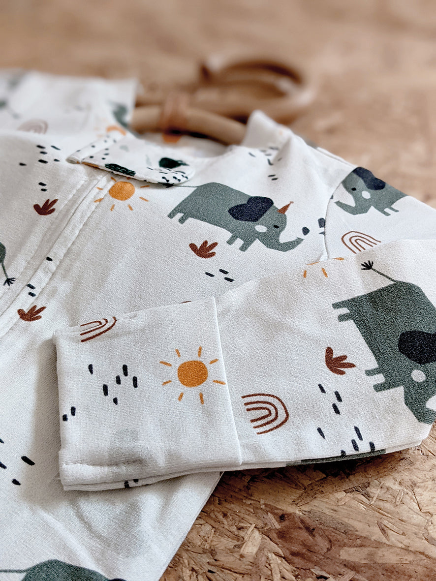 Elephant Organic Cotton Zip Sleepsuit