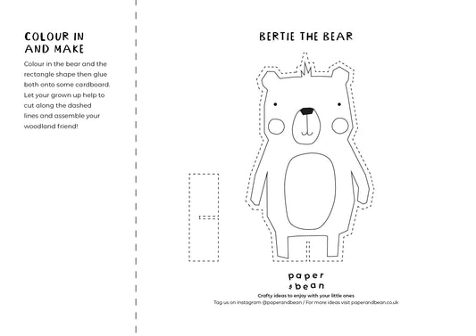 Colour in & make, Bertie Bear, FREE printable