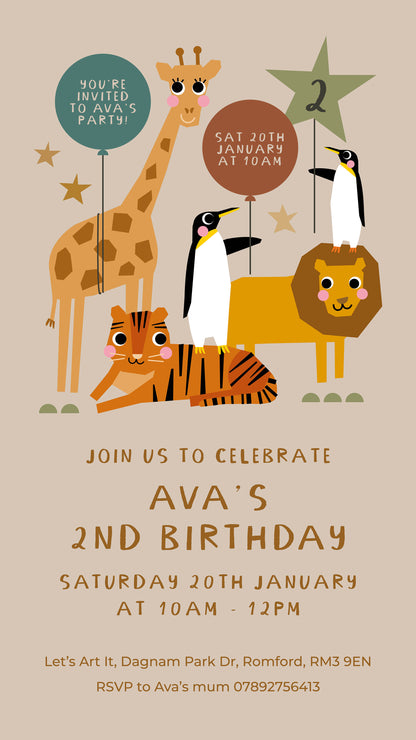 Digital Personalised Party Invite, Zoo