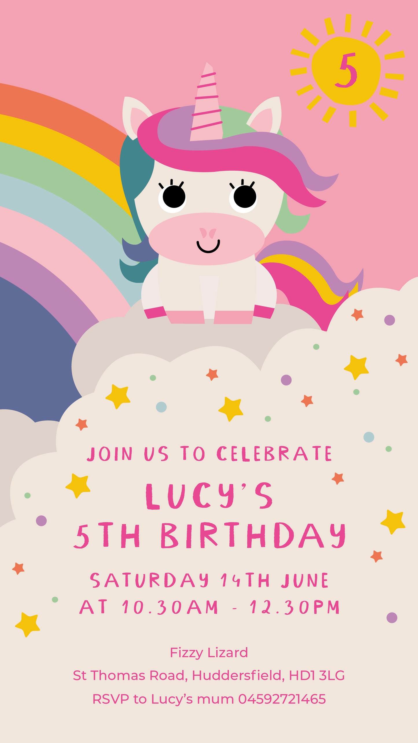 Digital Personalised Party Invite, Unicorn