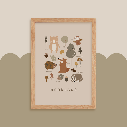 Woodland Animals Art Print, Pebble