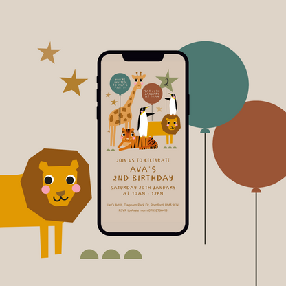 Digital Personalised Party Invite, Zoo