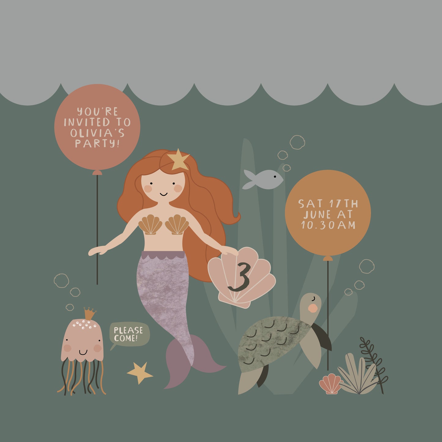 Digital Personalised Party Invite, Mermaid