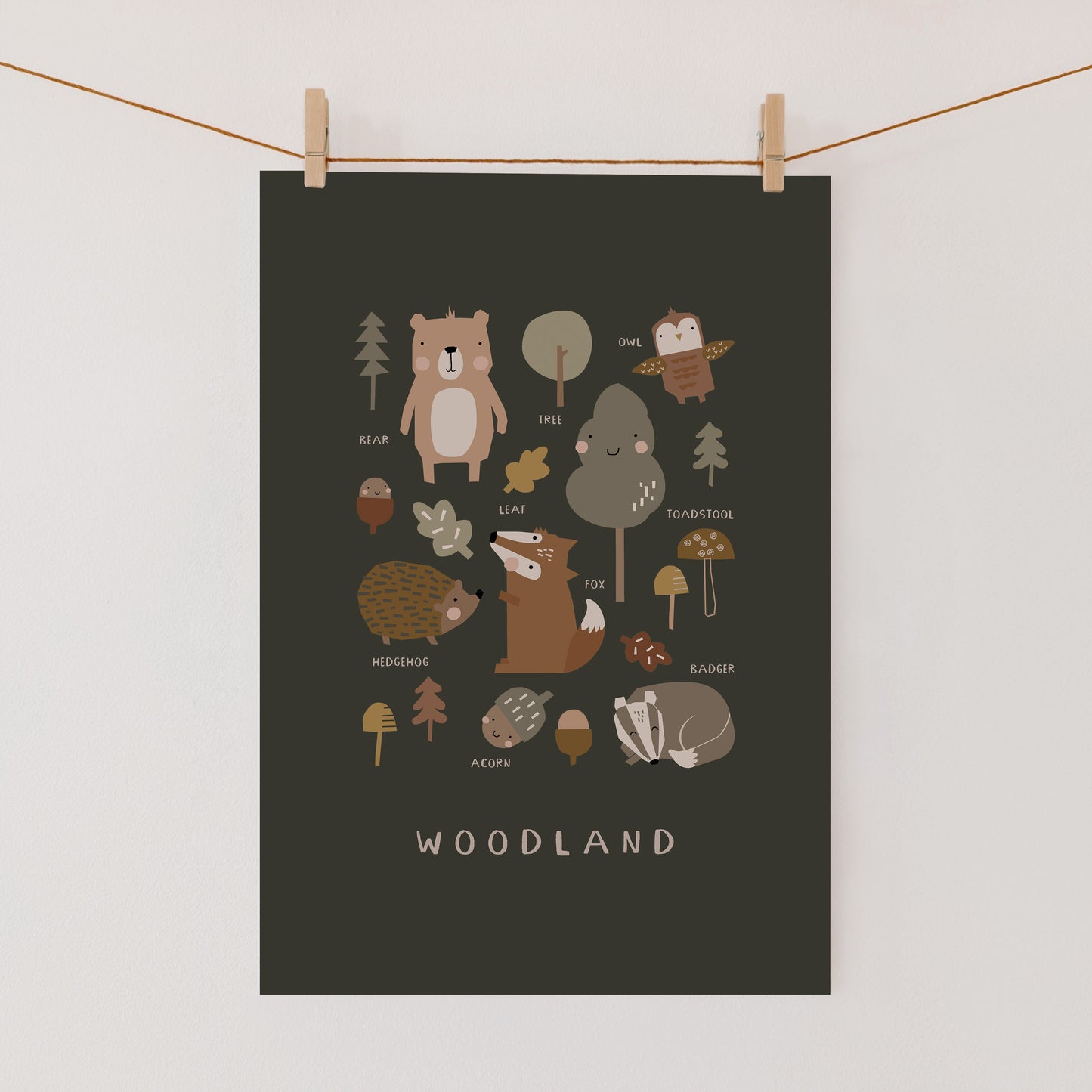 Woodland Animals Art Print, Moss Green
