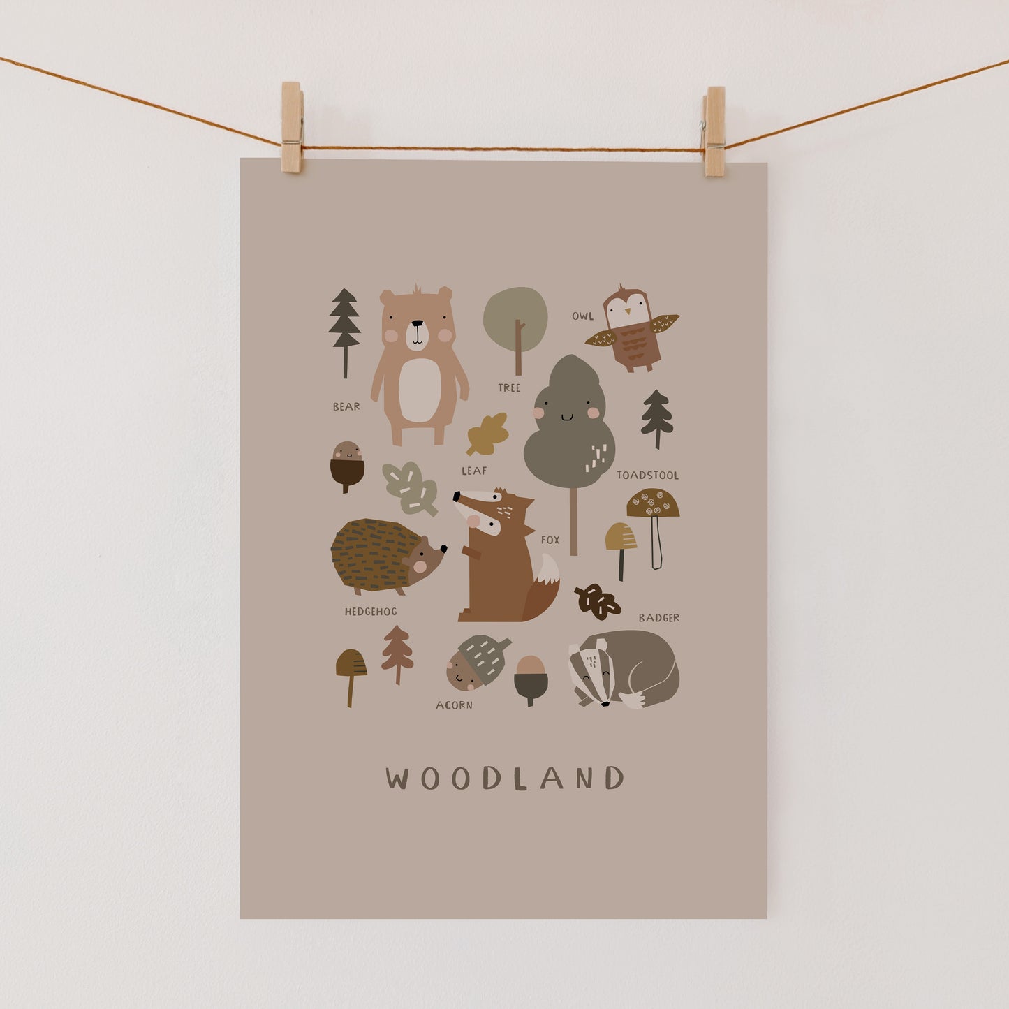Woodland Animals Art Print, Pebble