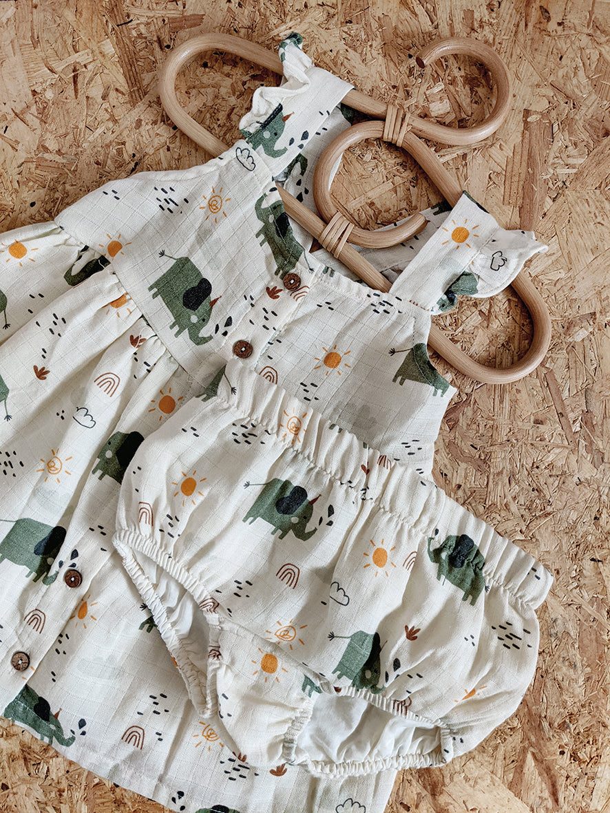 Elephant Organic Cotton Dress and Bloomers Set