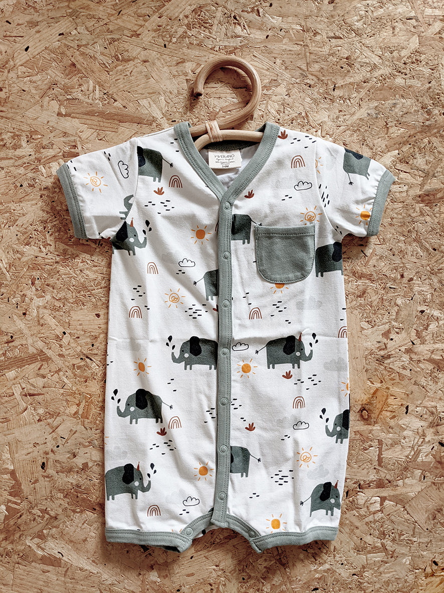 Elephant Organic Cotton Short Sleeve Romper