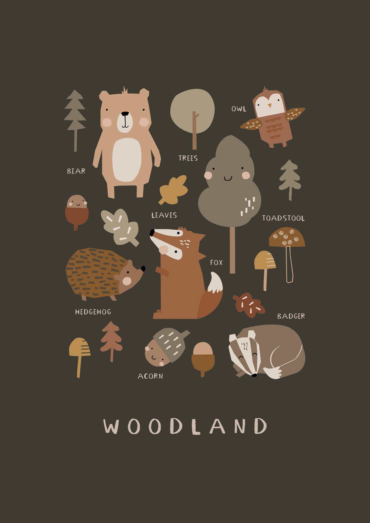 Woodland Animals Art Print, Pebble