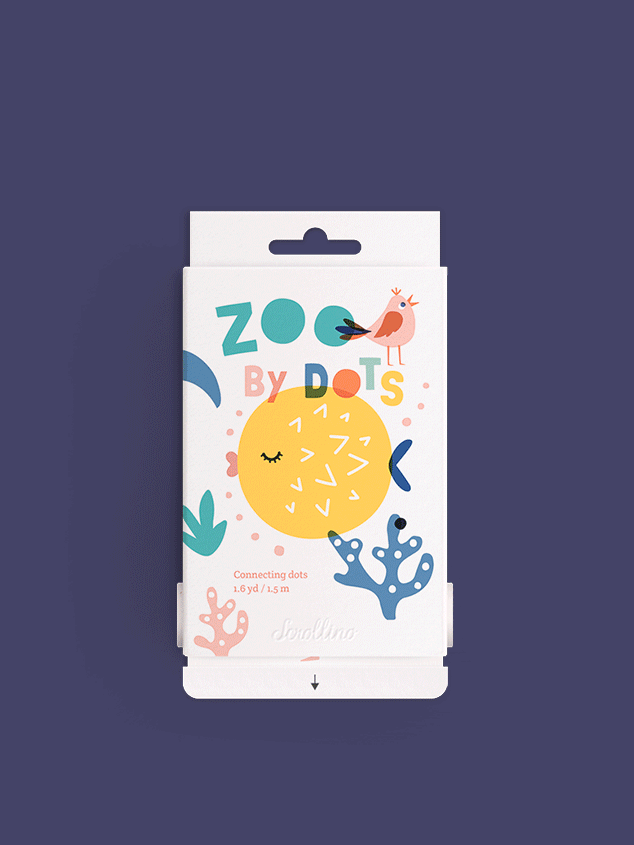 Zoo by dots, connect the dots kids activity kit. A gif showing how the Scrollino mechanism works to reveal 1.5 metres of play for little ones.
