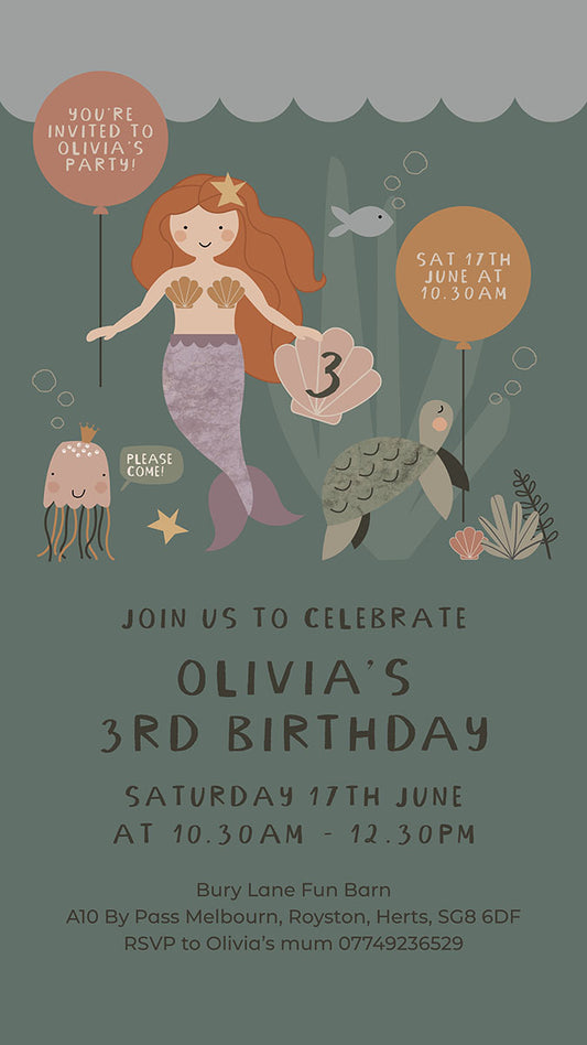 Digital Personalised Party Invite, Mermaid