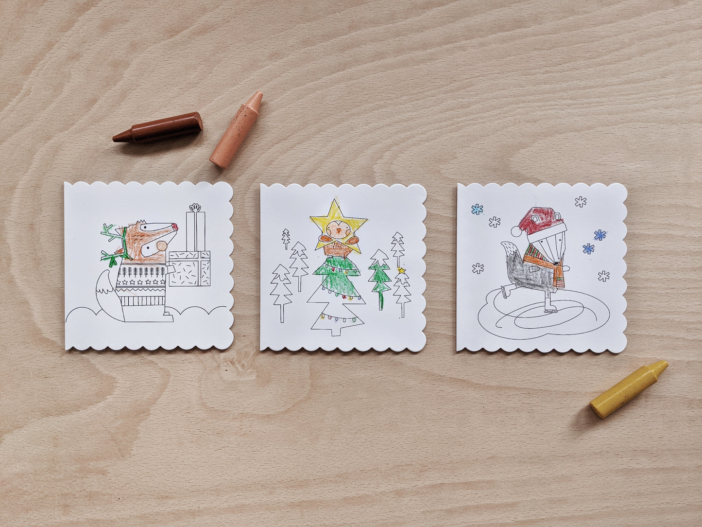 Kids Colouring Christmas Cards, Pack of 3
