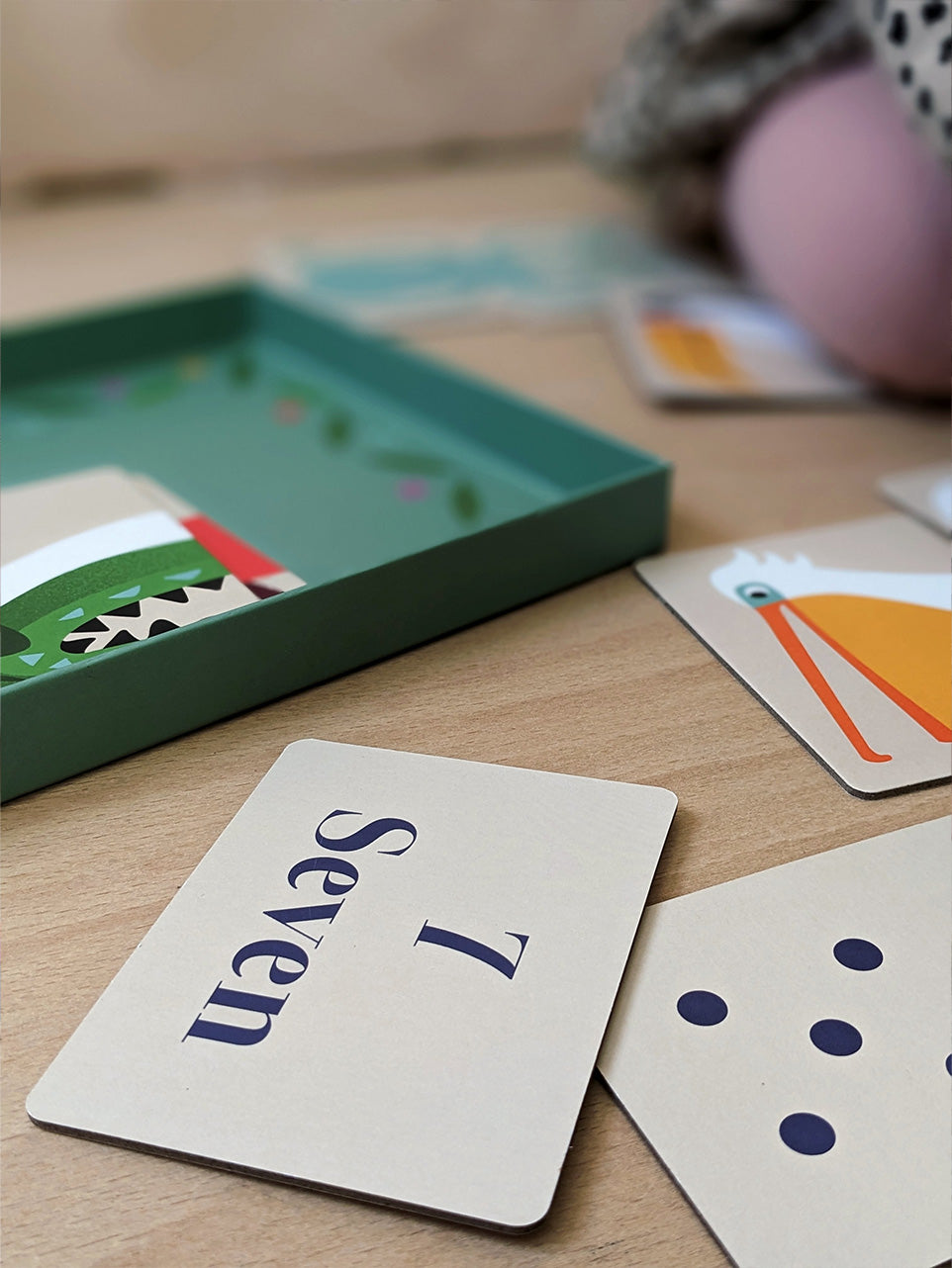 Toddler number game where each card with the word and digit matches a card with the corresponding amount of dots